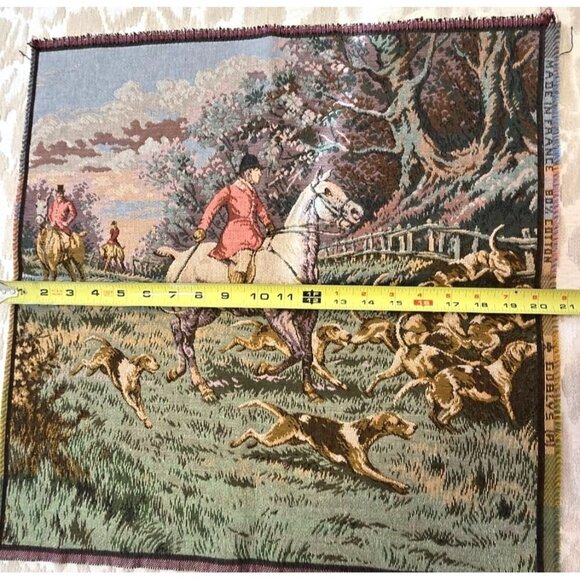Vintage Equestrian Medieval Hunting Scene Tapestry 19 x19 Inches Made in France - Picture 7 of 8